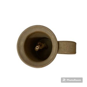 MUG POTTERY HANDMADE ARTISAN NATURAL TAN GRAY CUTE LITTLE MAN WITH MUG INSIDE